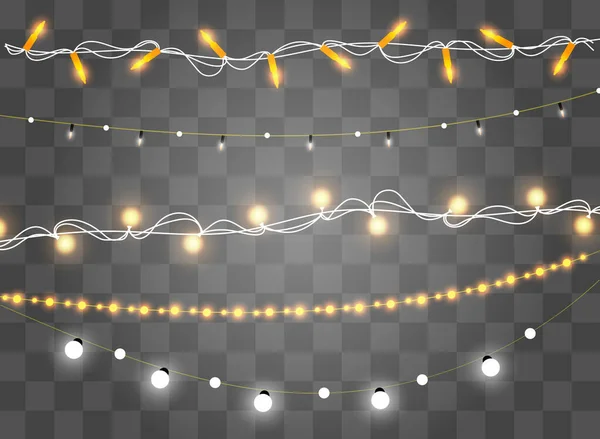 透明な背景に隔離されたクリスマスライト。Xmas輝くガーランド。ベクターイラスト — ストックベクタ