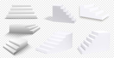 Beyaz merdivenler, 3D merdivenler. Şeffaf arkaplanda izole edilmiş olarak ayarla