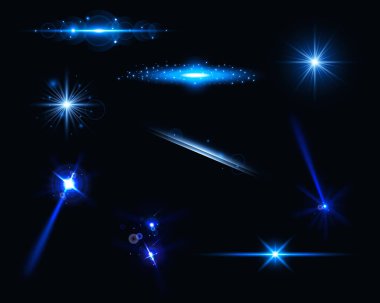 Parlak parçacıklar, yanan mavi ışıklar, yıldız lazerleri taşıyıcı