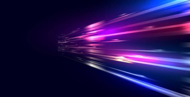 Soyut Yüksek Hızlı Hareket ve Hareket Arkaplan Bayrağı: Gelecek Teknolojisi İçin Hareket Bulanıklığı ile Dinamik Işık İzleri