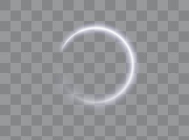 Açık beyaz Twirl. Beyaz çizginin kıvrımlı ışık etkisi. Soyut lüks beyaz ışık vektörü yarım daire şeklinde parlar ve ışık efektini ateşler. Parlak beyaz daire geçidi. PNG