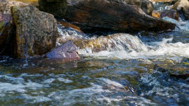 Dağın küçük nehrinde su akıyor.