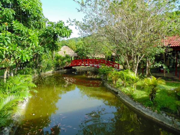 Ponte Rosso Sul Canale Luogo Vacanza Vietnam — Foto Stock