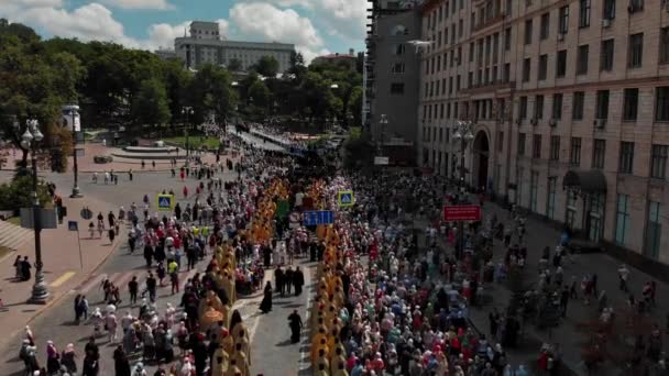 Kiev Ucrânia Julho 2019 Procissão Religiosa Cristãos Ortodoxos Festa Batismo — Vídeo de Stock