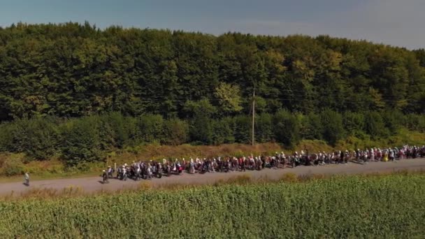 Orthodox Christians Religious Procession Top View Procession Road Green Yellow — Stock Video