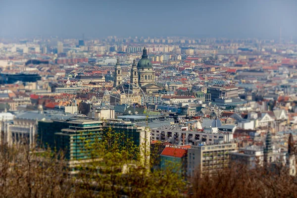 Beautiful Morning Top View Budapest Cathedral Stephen Ferris Wheel Roofs — Stock Photo, Image