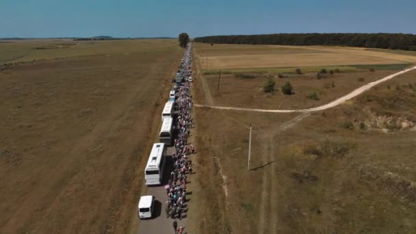 Orthodox Christians Religious Procession Top View Procession Road Green Yellow — Stock Video