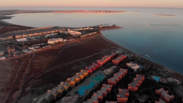 Avond Vliegen Van Boven Het Hotel Woestijn Buurt Van Hurghada — Stockvideo