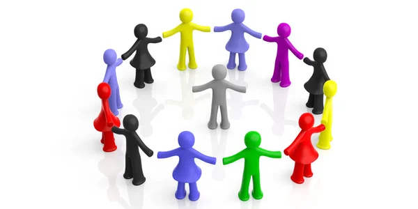 Group People Concept Circle Colorful Human Figures One Figure Center — Stock Photo, Image