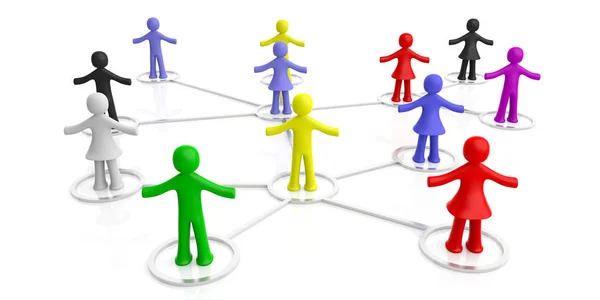 Social Network Concept Colorful Human Figures Isolated White Background Illustration — Stock Photo, Image