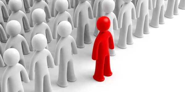 Führungspersönlichkeit Oder Unterscheidungskonzept Menge Weißer Menschlicher Figuren Eine Rote Figur — Stockfoto