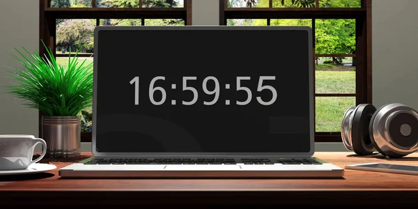 Laptop Computerbildschirm Home Office Nachmittag Mit Digitaler Zeit Auf Dem — Stockfoto