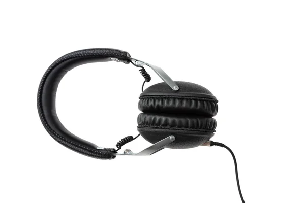 Μαύρα Ακουστικά Που Απομονωθεί Λευκό Φόντο Top View — Φωτογραφία Αρχείου