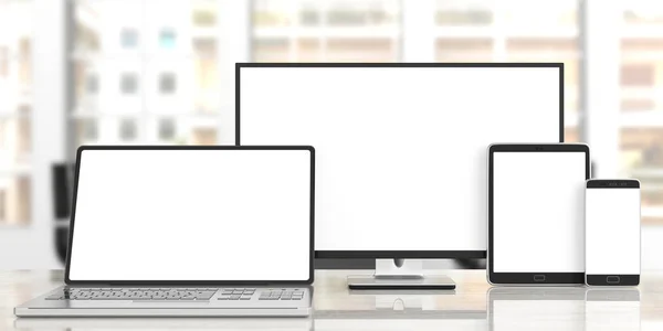 Set Realistischer Blanko Monitore Ansprechendes Design Computermonitor Laptop Tablet Und — Stockfoto