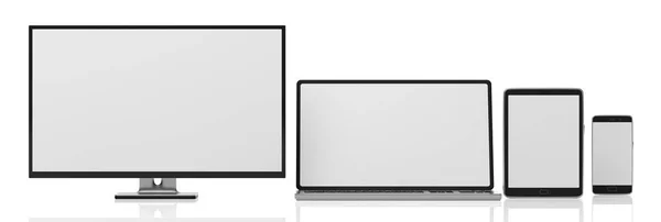 Conjunto Monitores Blanco Realistas Diseño Sensible Monitor Computadora Computadora Portátil — Foto de Stock