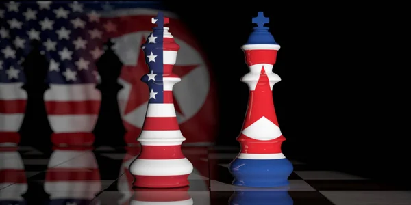 Usa North Korea Relationship America North Korea Flags Chess Kings — Stock Photo, Image