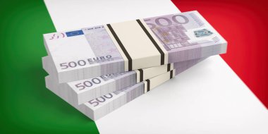 İtalya, ekonomi kriz. Euro banknot İtalya bayrağı. 3D çizim. 3D çizim