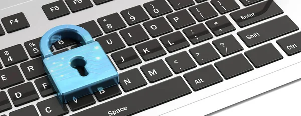 Computersicherheitskonzept Blaues Vorhängeschloss Auf Einer Computertastatur Banner Illustration — Stockfoto