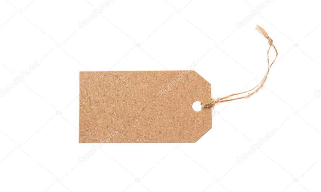 Beige recycled blank tag and top view isolated on a white background