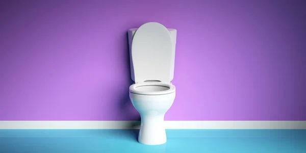 Bílé Záchodové Mísy Moderní Fialové Modré Pozadí Kopírování Prostor Obrázek — Stock fotografie