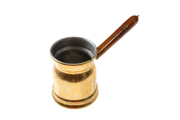 Kitchen Concept Brass Metal Turkish Greek Coffee Pot Wooden Handle — Stock Photo, Image