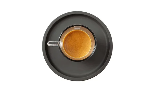 Kaffe Tid Koncept Espressokaffe Som Svart Tefat Med Ovanifrån Isolerad — Stockfoto
