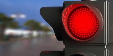 Kırmızı led trafik ışıkları bulanıklık sokak arka planda, kopya alanı. 3D çizim