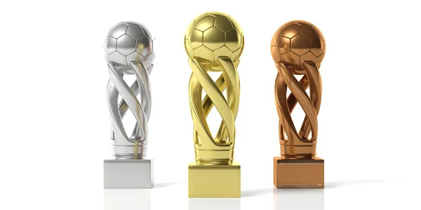 Vencedores Futebol Futebol Futebol Dourado Prata Bronze Troféus Isolados Sobre — Fotografia de Stock