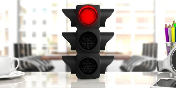 Rött Ljus Affärsidé Traffic Light Röd Stoppsignal Skrivbord Oskärpa Bakgrund — Stockfoto