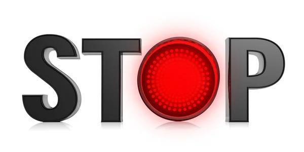 Stop Tekst Met Rood Verkeerslicht Geïsoleerd Een Witte Achtergrond Illustratie — Stockfoto