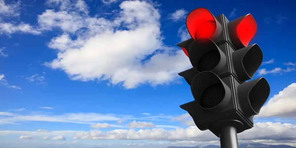Rött Ljus Koncept Traffic Light Röd Stoppsignal Blå Himmel Bakgrund — Stockfoto