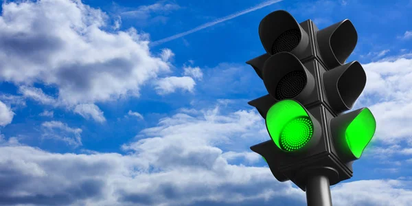 Концепція Зеленого Світла Транспортне Світло Сигнал Зеленого Ходу Фоні Блакитного — стокове фото