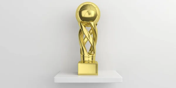 Taça Basquetebol Troféu Ouro Basketballl Uma Prateleira Fundo Parede Branca — Fotografia de Stock