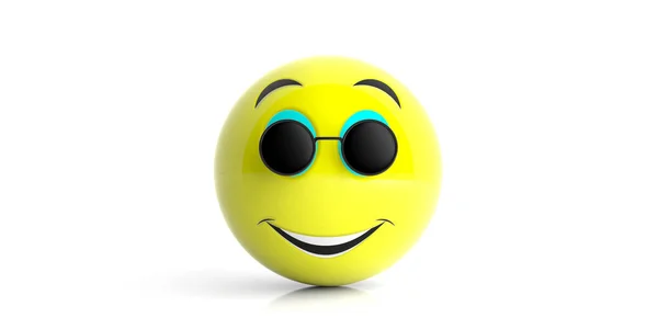 Sunny Weather Concept Emoji Yellow Black Sunglasses Smiling Isolated White — Stock Photo, Image