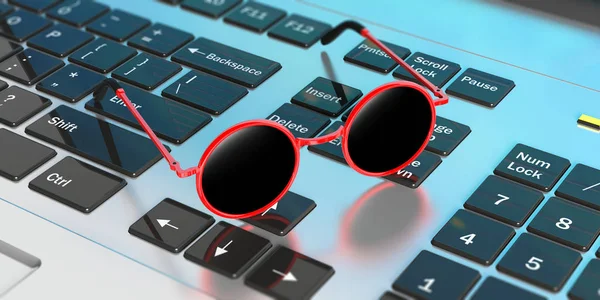 Traumhafter Sommerurlaub Bei Der Arbeit Sonnenbrille Roter Rundrahmen Mit Schwarzer — Stockfoto