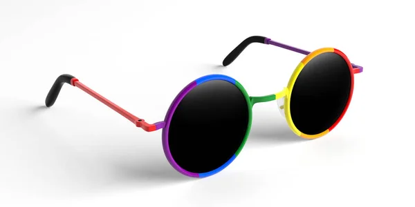 Gay Pride Koncept Solglasögon Runda Multi Färg Metallic Ram Med — Stockfoto