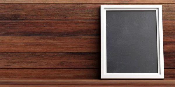 黒板メニューのコンセプトです 木製の壁背景コピー スペース イラストレーション上のフレームを空白板 — ストック写真