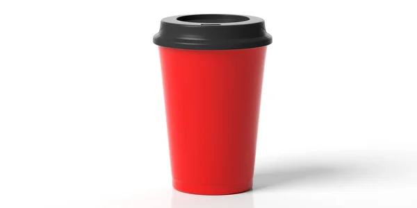 咖啡去概念 咖啡杯红色与黑色盖子隔绝在白色背景 — 图库照片