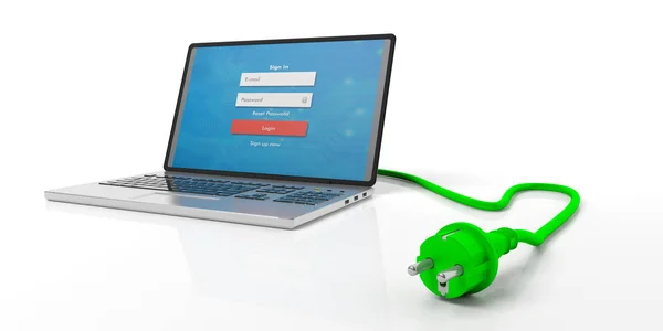 Grüne Steckdose Computer Laptop Isoliert Auf Weißem Hintergrund Illustration — Stockfoto