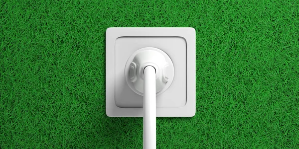 Groene Energieconcept Elektrische Stekker Socket Geïsoleerd Groen Gras Achtergrond Illustratie — Stockfoto