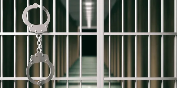 Φυλακή Έννοια Φυλακή Μπαρ Και Μεταλλικές Χειροπέδες Σκούρο Φόντο Απεικόνιση — Φωτογραφία Αρχείου