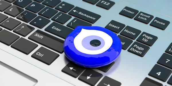 Onda Turkiska Ögat Amulett Online Skydd Från Otur Isolerade Dator — Stockfoto