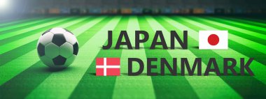 Japonya vs Danimarka, futbol, futbol final maçı. 3D çizim