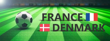 Fransa vs Danimarka, futbol, futbol final maçı. 3D çizim
