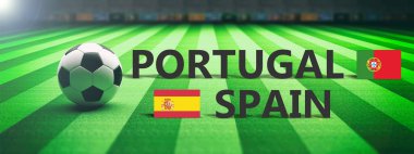 Portekiz vs İspanya, futbol, futbol final maçı. 3D çizim