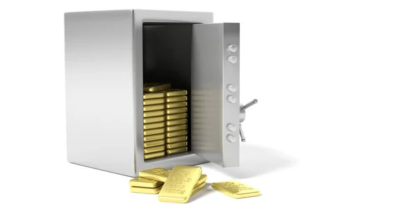 Fortune Safety Concept Safety Vault Gold Bullion Isolated White Background Royalty Free Stock Photos