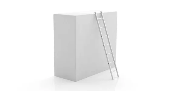 Μεταλλικό Επιτοίχιο Σκάλα Ενάντια Ένα Λευκό Κουτί Που Απομονώνονται Λευκό — Φωτογραφία Αρχείου