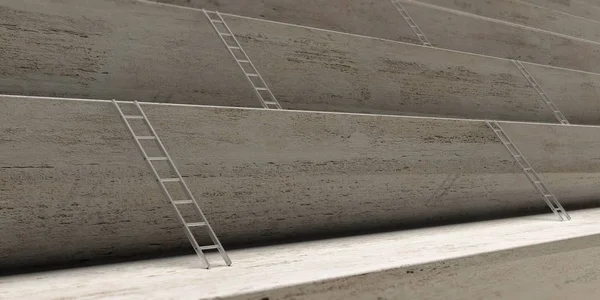 Leitern Und Treppen Kleine Leitern Lehnen Einer Treppe Mit Riesigen — Stockfoto