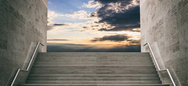 Frihet Eller Framgång Koncept Marmortrappor Sätt Upp Himlen Vid Soluppgången — Stockfoto