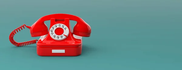 Telefone Retro Velho Vermelho Isolado Fundo Azul Verde Espaço Cópia — Fotografia de Stock